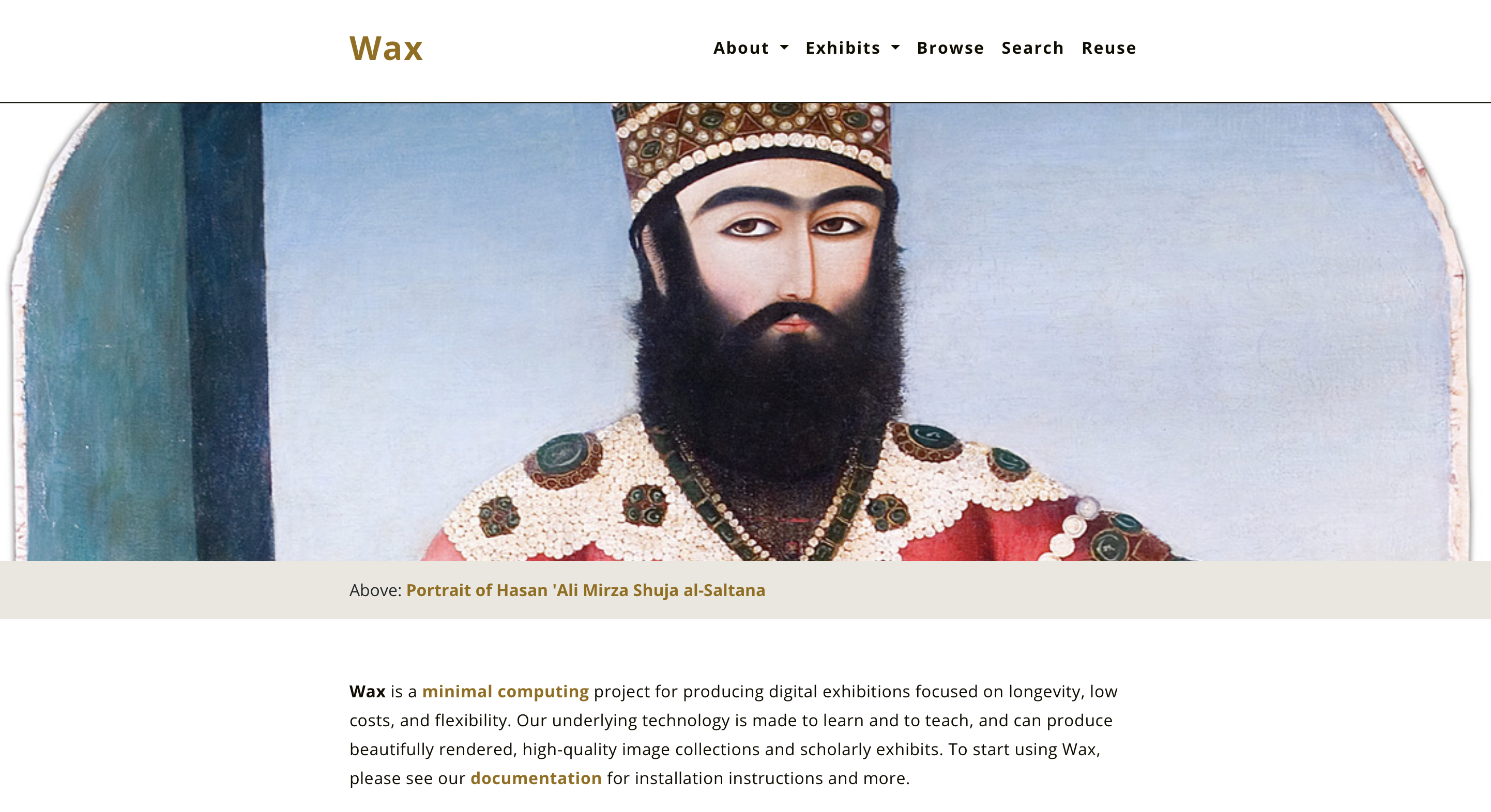 screenshot of the Wax demo site homepage